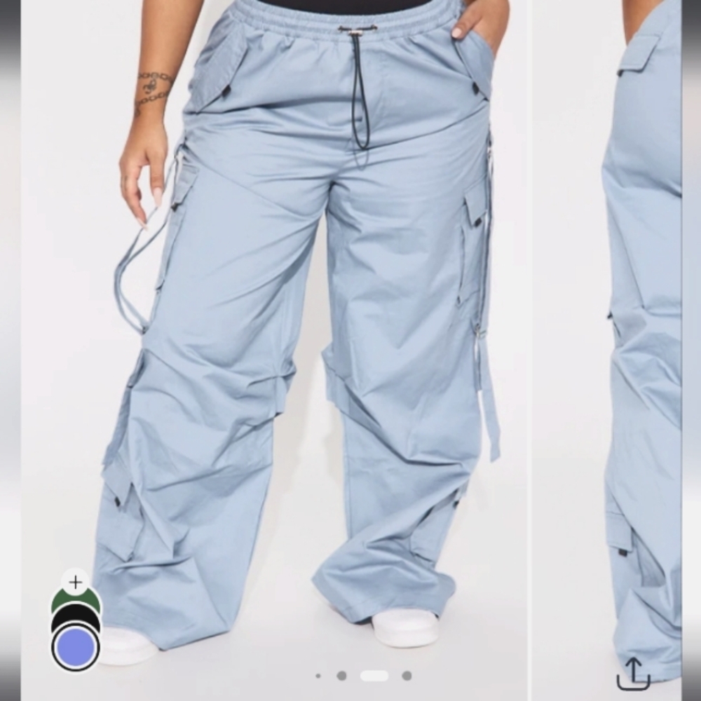 Fashion Nova Light Blue Wide Leg Cargo Pants